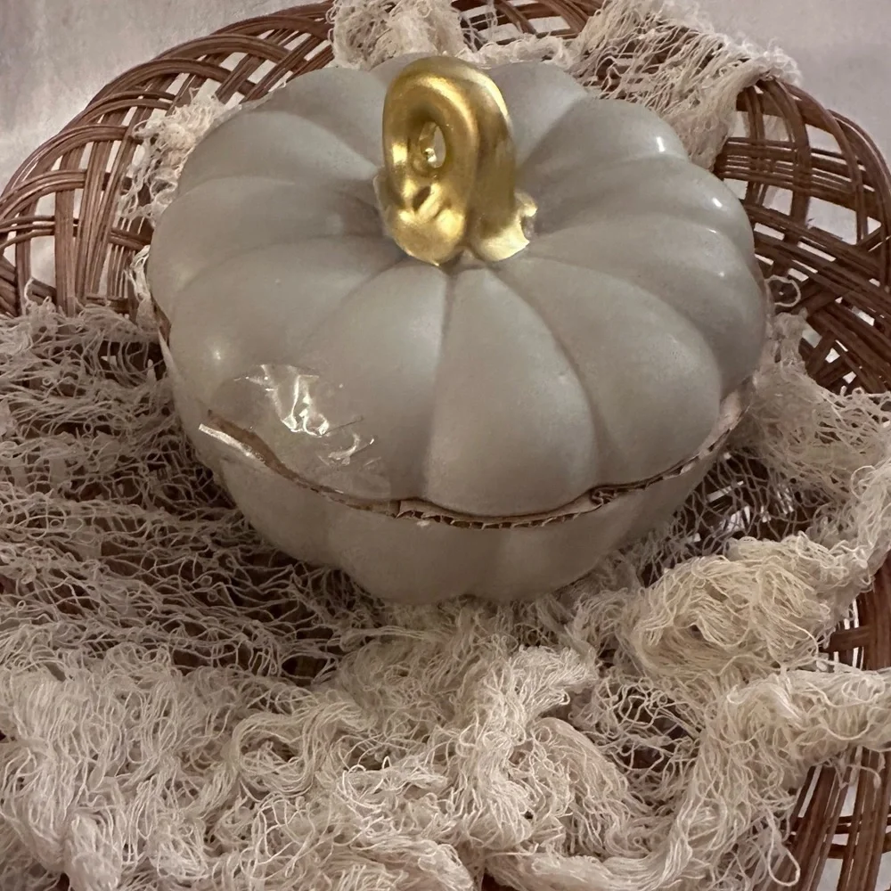 Target Gray Pumpkin Ceramic Canister Container Gold Stems With Lid